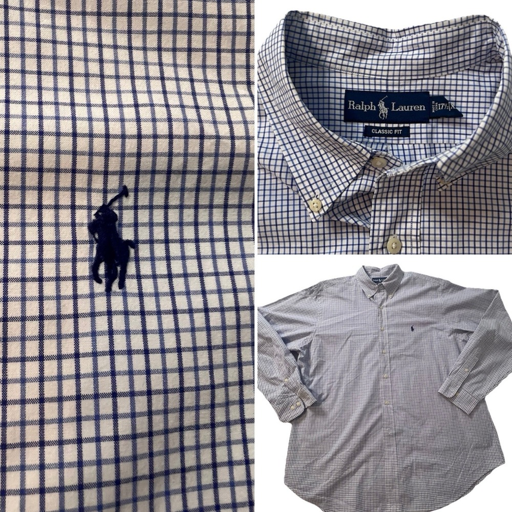Ralph Lauren Shirt Mens XL 17.5 Blue Check Long Sleeve Button Classic Fit (057) - Picture 1 of 10